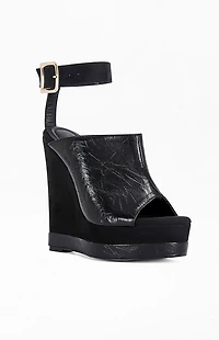 AZALEA WANG Women's Tana Black Platform Wedge Sandals