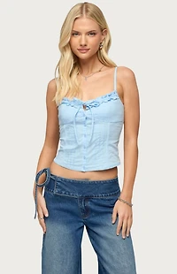 Edikted Kerah Ruffle Button Tank Top