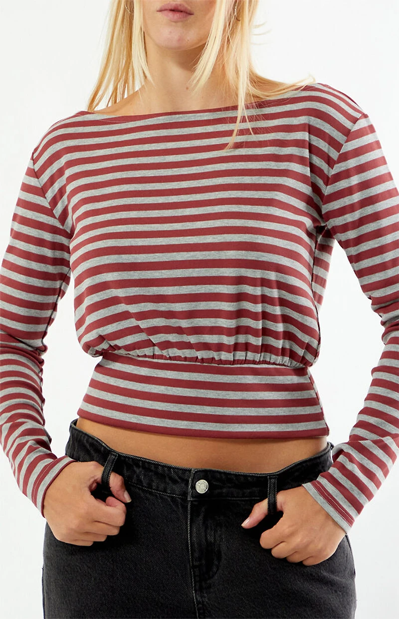 Your Favorite Vanna Cinched Waist Boat Neck Long Sleeve Top