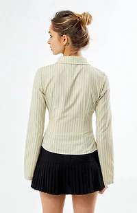LA Hearts Striped Cinched Long Sleeve Button Down Shirt