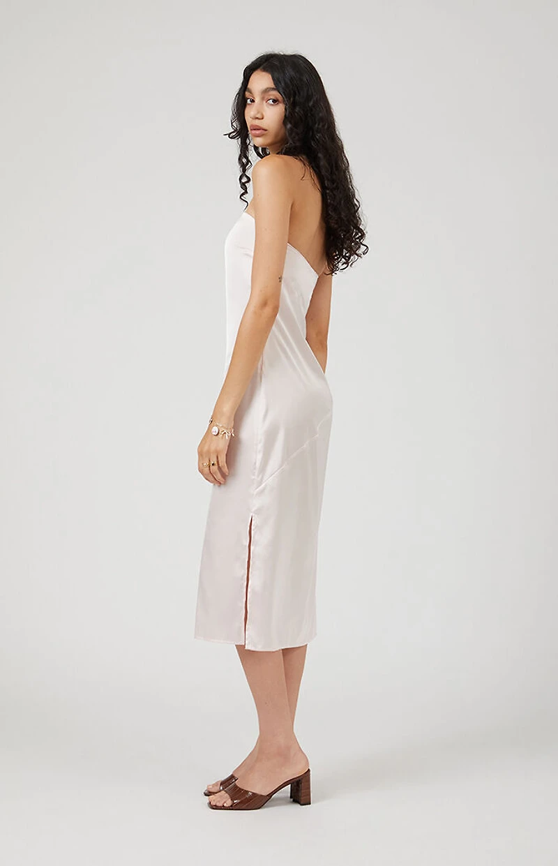 Beverly and Beck Strapless Satin Midi Dress