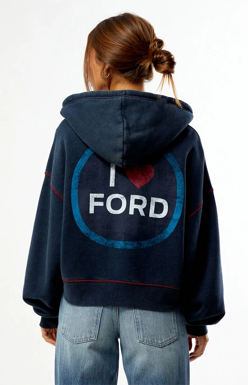 Ford I Love Zip Up Cropped Hoodie