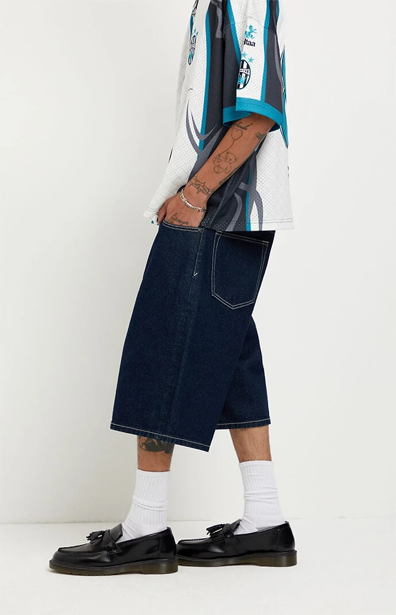 Pacsun Austin Extreme Baggy Jean Shorts Dark Blue