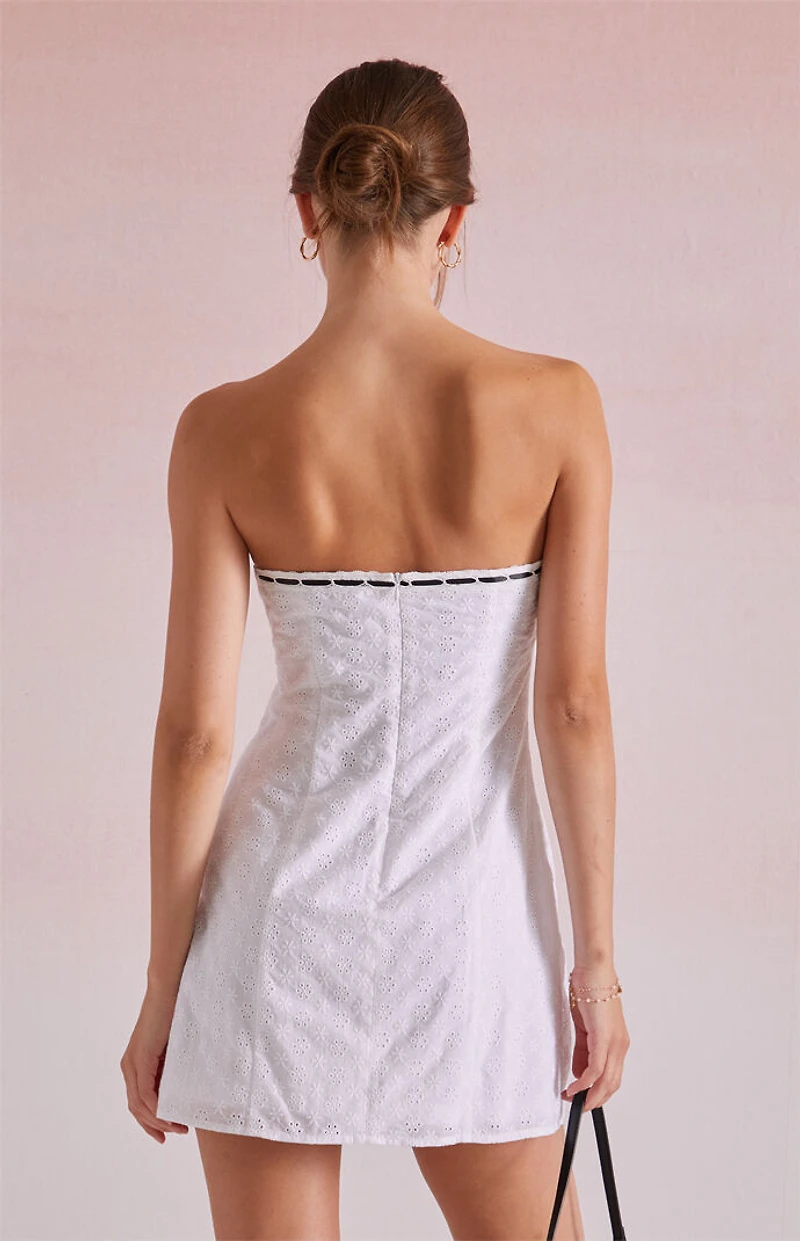 Beverly and Beck Amelia Lace Trim Eyelet Strapless Mini Dress