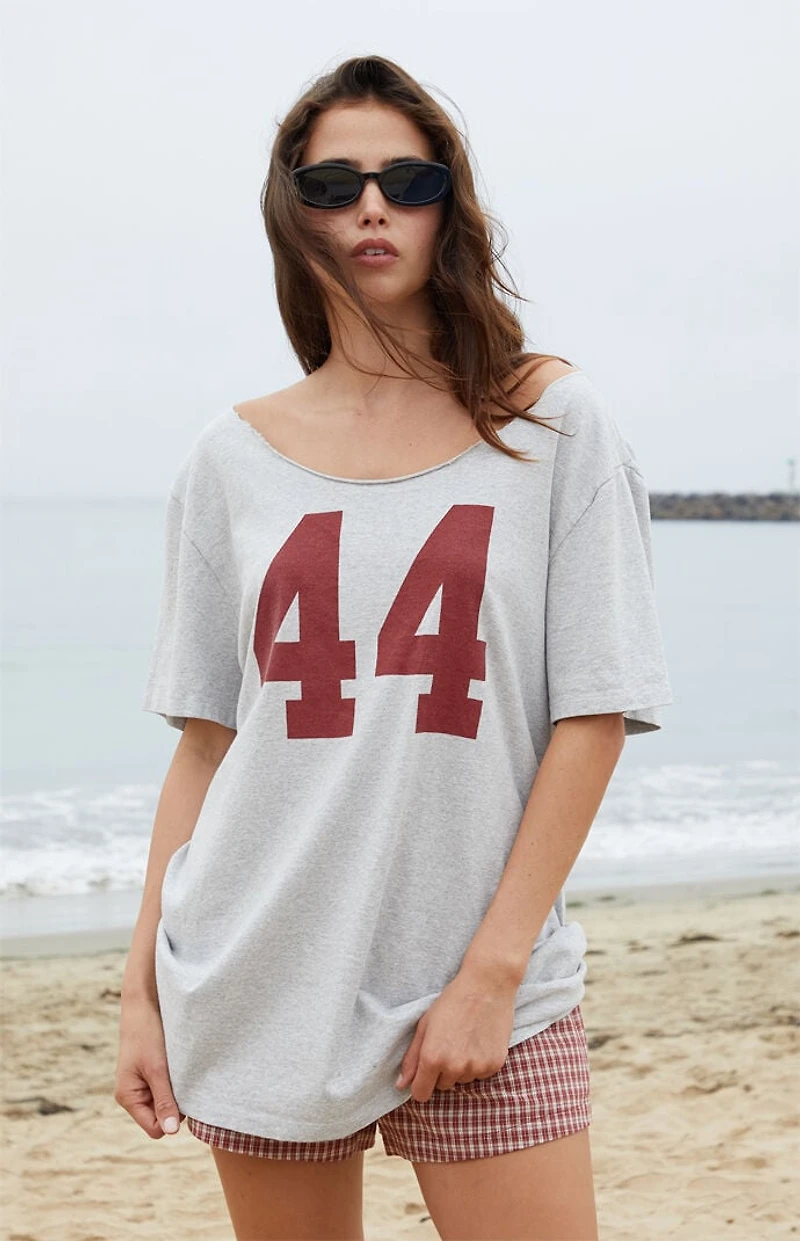 John Galt Light Gray Burgundy Penelope 84 Off-The-Shoulder Oversized Top