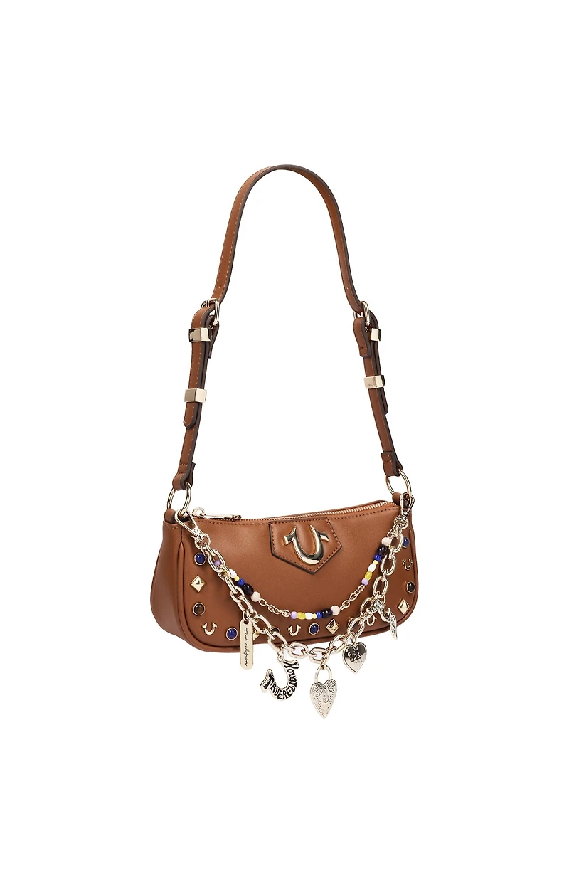 True Religion Cognac Chain & Studs Shoulder Bag