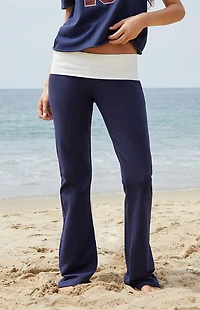 John Galt Blue & White Contrast Priscilla Flare Pants