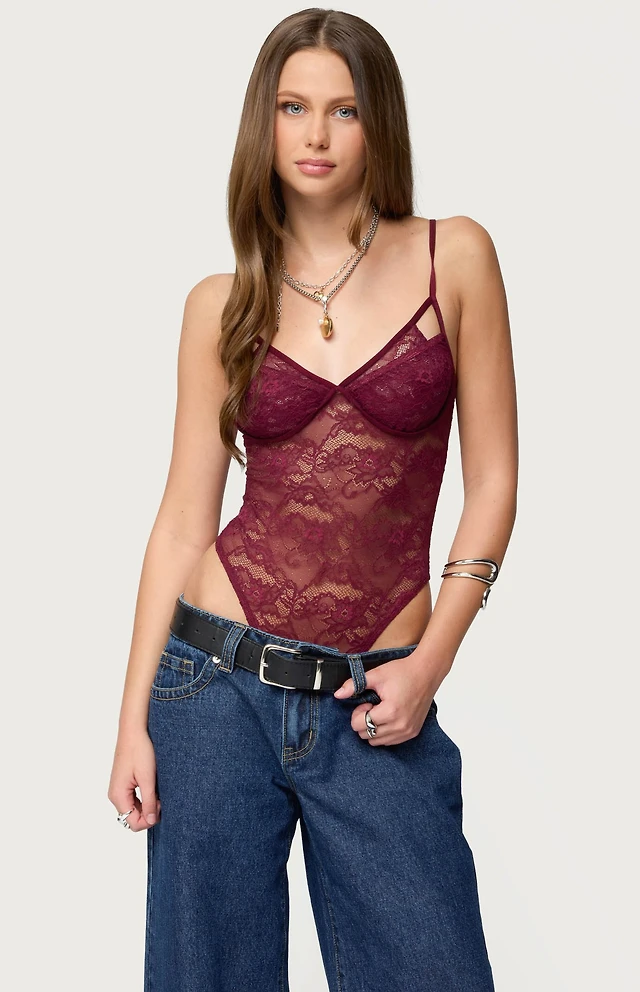Edikted Strappy Sheer Lace Bodysuit