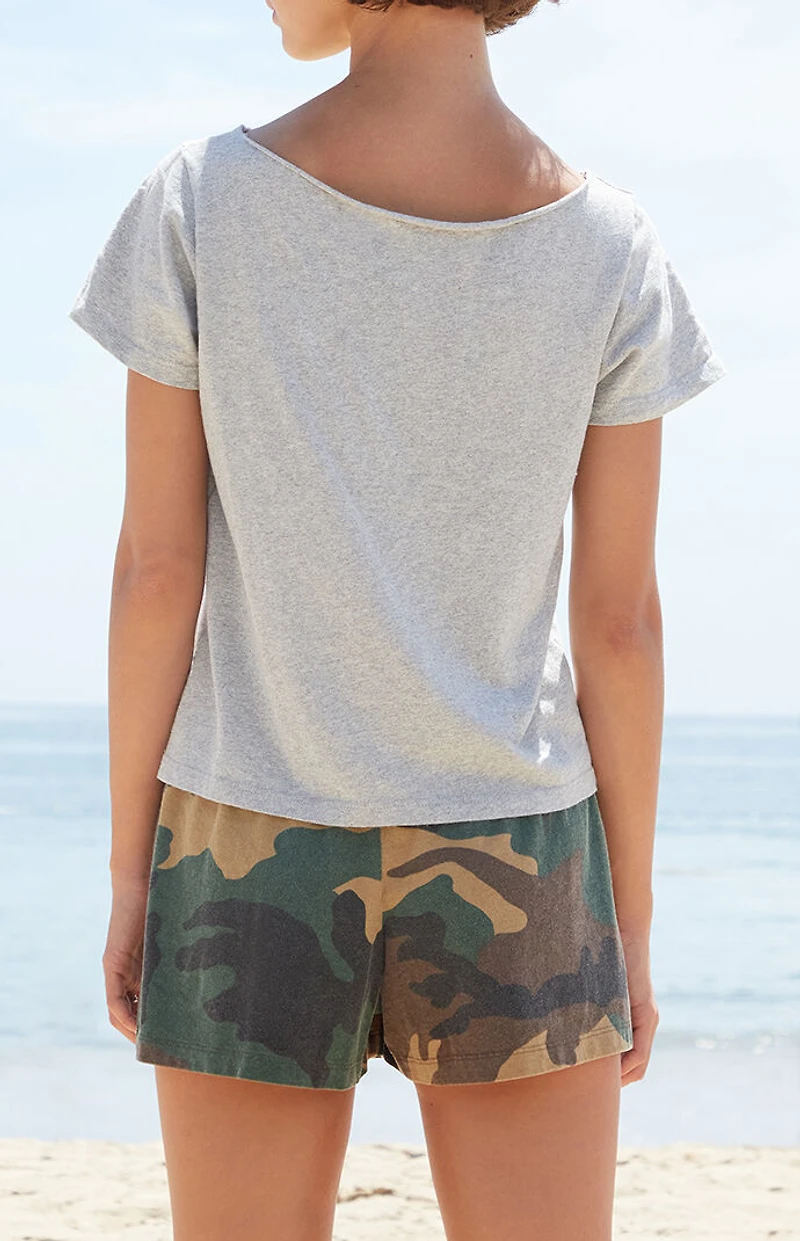 John Galt Silver Boston Short Sleeve Off-The-Shoulder Top