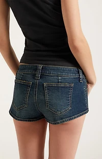 Pacsun Tatum Ultimate Low Rise Denim Micro Shorts Stretch Dark Blue