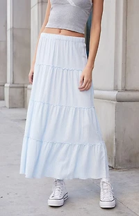 John Galt White Floral Izzy Tiered Maxi Skirt