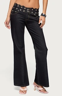 Edikted Scalloped Grommet Low Rise Bootcut Jeans