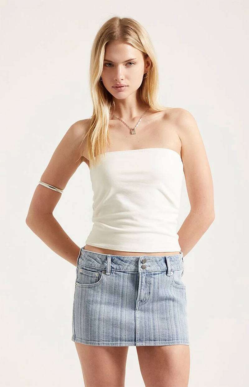 Pacsun Piper Stretch Striped Light Blue Jean Micro Mini Skirt