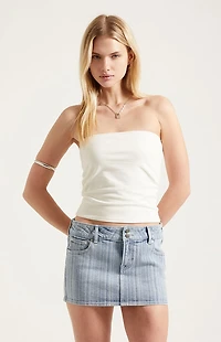 Pacsun Piper Stretch Striped Light Blue Jean Micro Mini Skirt