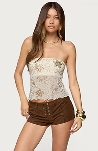 Edikted Astra Beaded Sheer Strapless Top