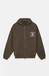 Fear of God ESSENTIALS Brown Heavy Fleece University Full Zip Hoodie