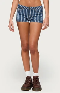 Edikted Odie Striped Low Rise Micro Jean Shorts