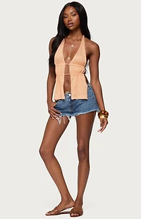 Edikted Frayed Vintage Washed Denim Shorts