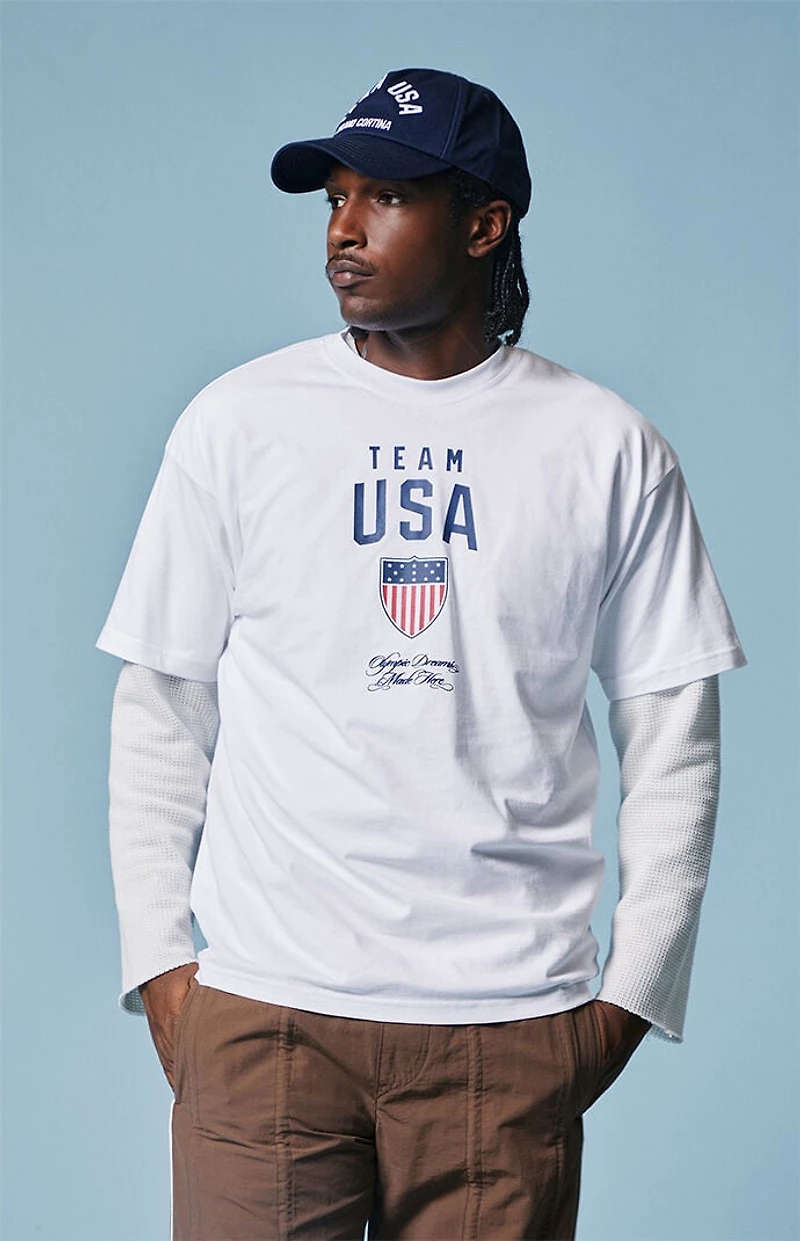 Olympics White Milano Cortina Team USA Puff Graphic T-Shirt