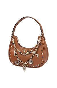 True Religion Chain & Studs Faux Leather Hobo Bag