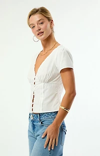 Beverly and Beck Claire Short Sleeve Button Front Top