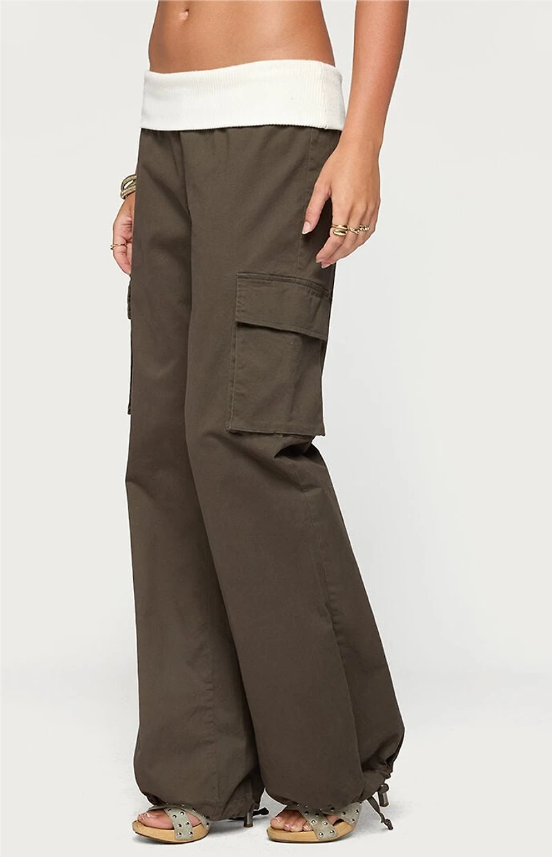 Edikted Jolee Contrast Ribbed Foldover Cargo Pants