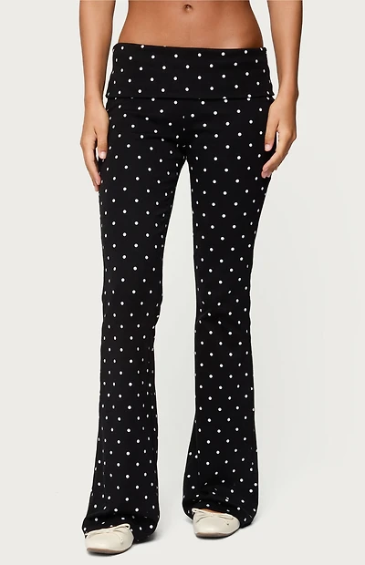 Edikted Daliya Polka Dot Fold Over Flared Leggings