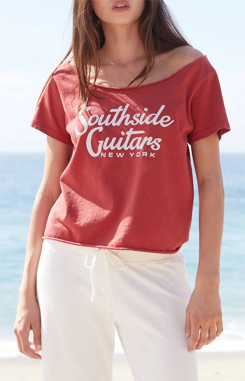 John Galt Red Southside Guitars Off-The-Shoulder Top