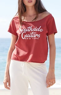 John Galt Red Southside Guitars Off-The-Shoulder Top