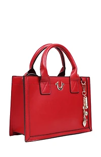 True Religion Red Modern Edge Charm Tote Bag
