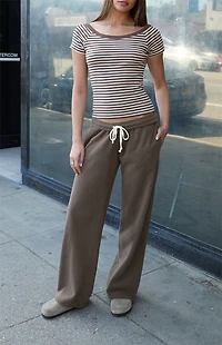 John Galt Brown & White Striped Ginny Off-The-Shoulder Top