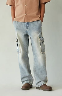 Pacsun Dylan Baggy Jeans Cargo Frayed Light Indigo
