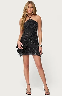 Edikted Adria Bead and Sequin Mini Dress