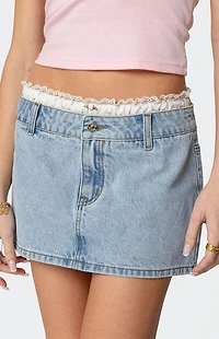Edikted Floral Peekaboo Denim Mini Skirt