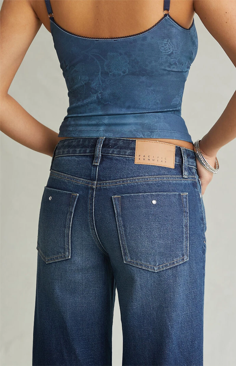 Pacsun Casey Low Rise Baggy Jeans Rhinestone Dark Blue