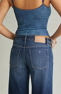 Pacsun Casey Low Rise Baggy Jeans Rhinestone Dark Blue