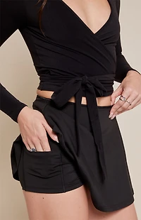 PAC 1980 WHISPER Active Black Leila Wrap Mini Skort