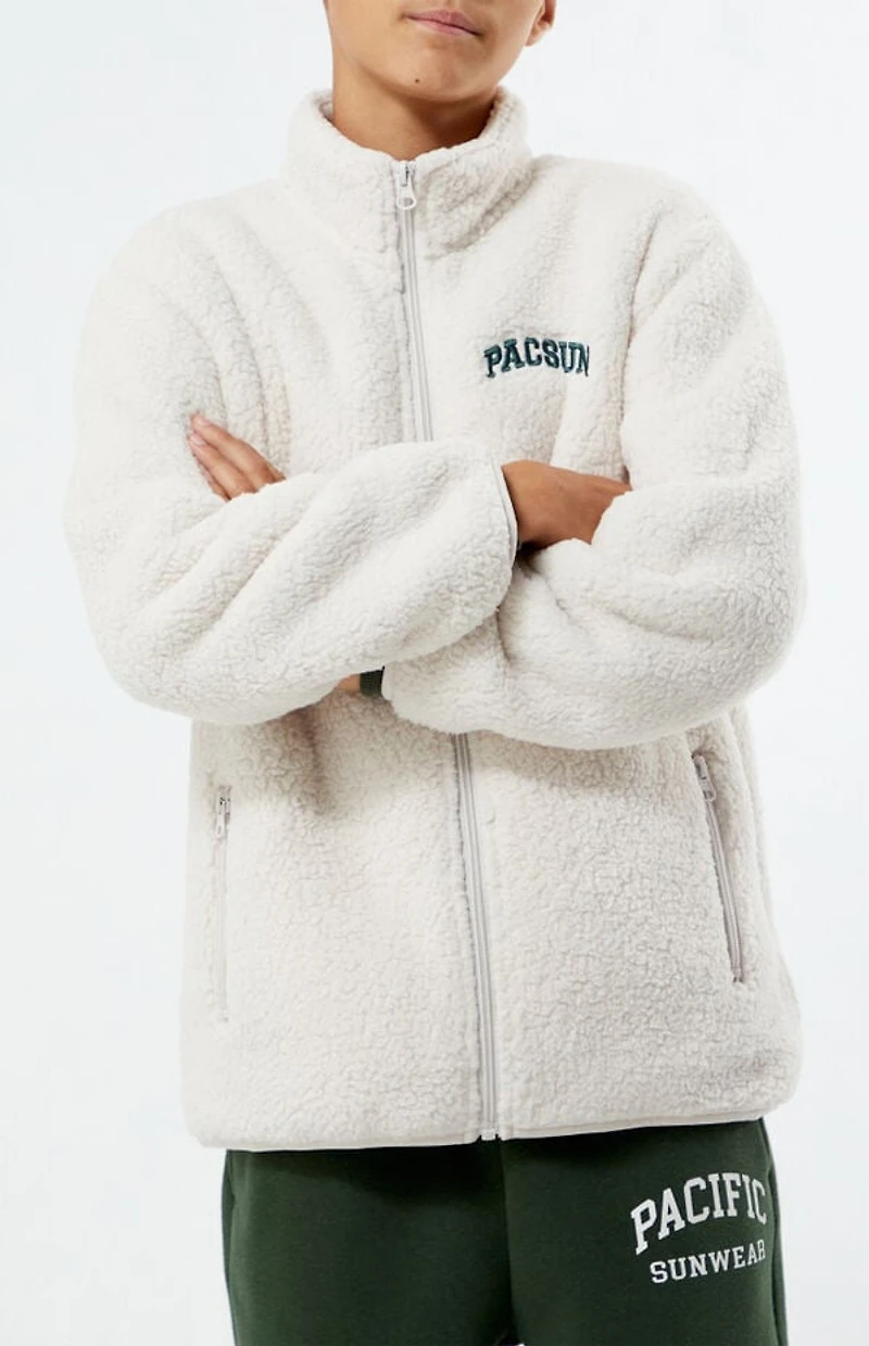 Pacsun Kids Taupe Sherpa Full Zip Shacket