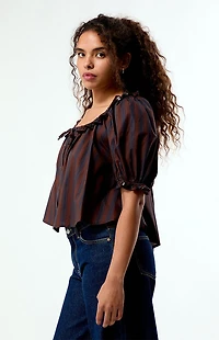 WEWOREWHAT Striped Puff Sleeve Button Up Top