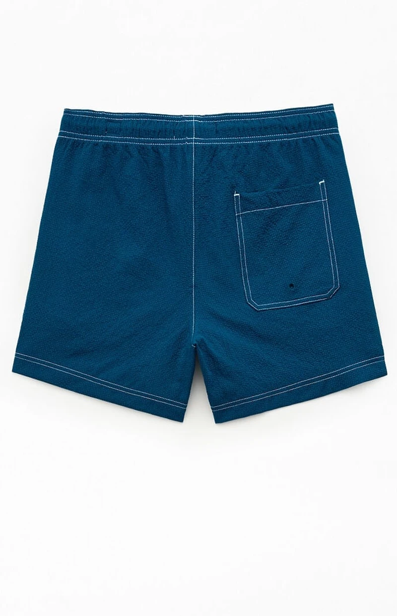 Pacsun Blue Solid Seersucker 4.5" Swim Trunks