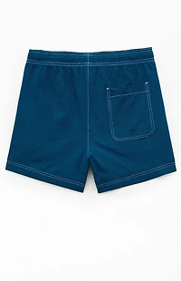 Pacsun Blue Solid Seersucker 4.5" Swim Trunks