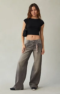 Pacsun Casey Low Rise Baggy Jeans Bungee Cord Keychain Gray