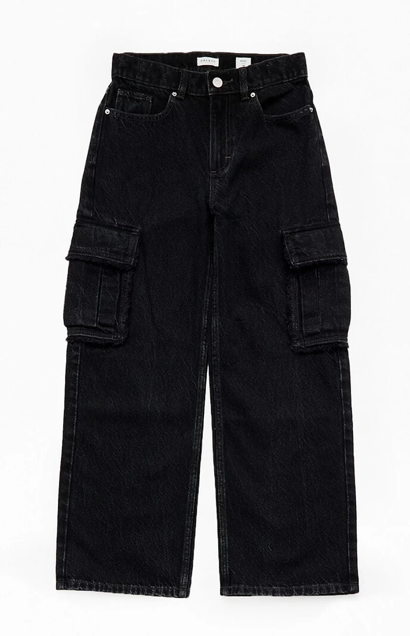 Pacsun Kids Baggy Jeans Frayed Cargo Black Wash