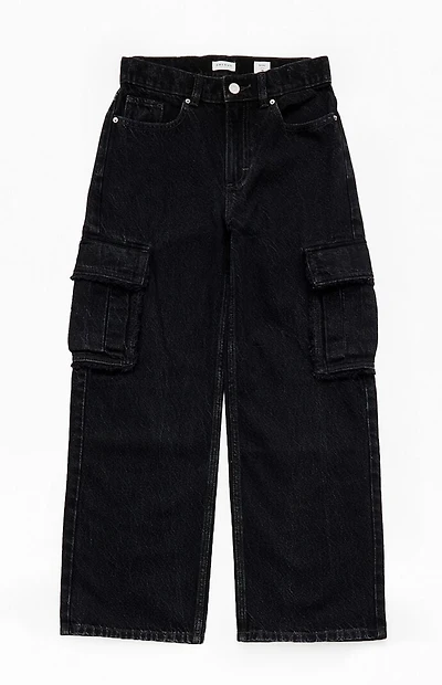 Pacsun Kids Baggy Jeans Frayed Cargo Black Wash