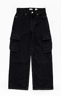 Pacsun Kids Baggy Jeans Frayed Cargo Black Wash