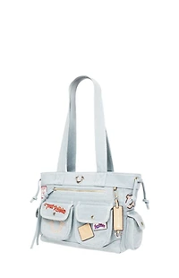 True Religion Blue Denim Multi Patch Tote Bag