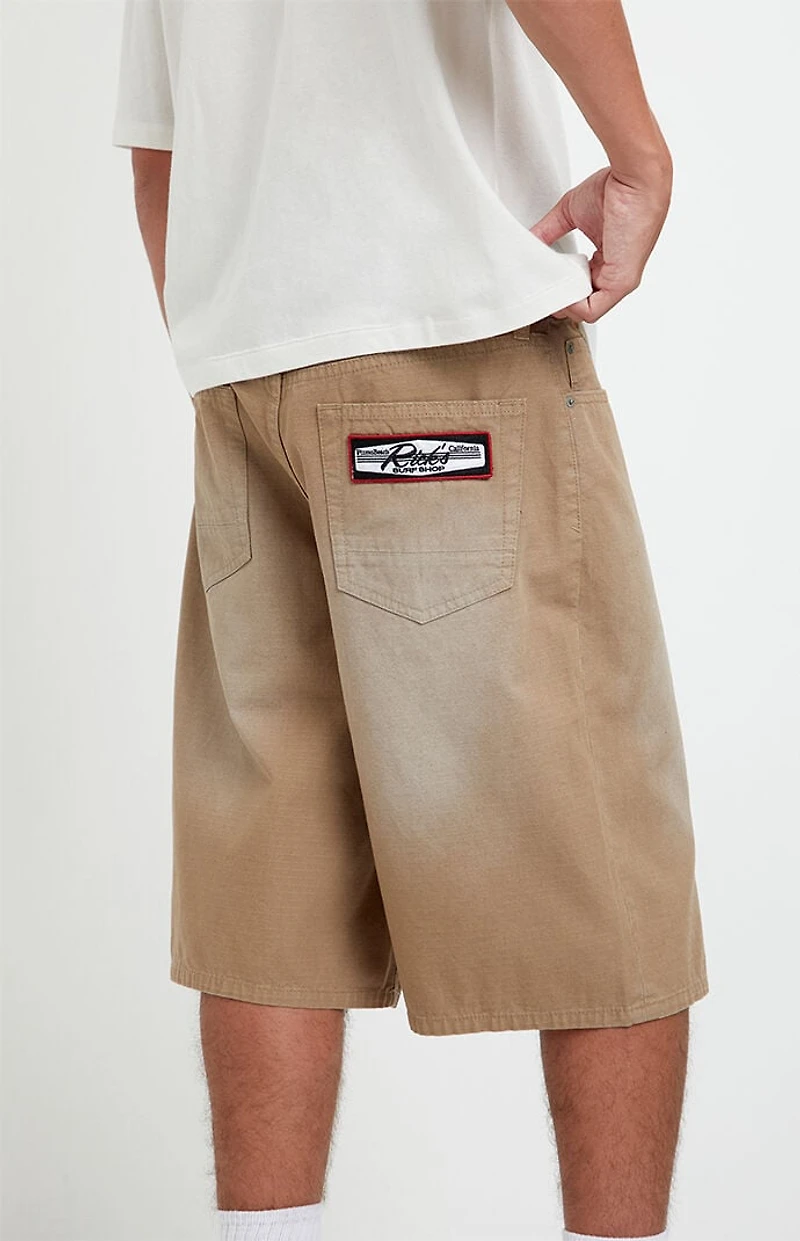 Pacsun Austin Extreme Baggy Jean Shorts Patch Carpenter Tan