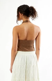 Your Favorite Paisley Faux Suede Hook-And-Eye Halter Top