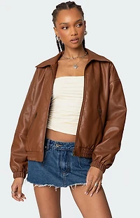 Edikted Halley Faux Leather Bomber Jacket