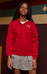 Pacsun Kids Red Embroidered Bow Full Zip Hoodie